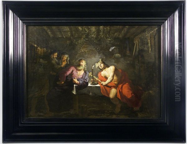 Zeus en Hermes in de hut van Philemon en Baucis. - view 1
