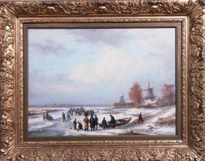 Schaatsenrijders op de benedenloop van de IJssel