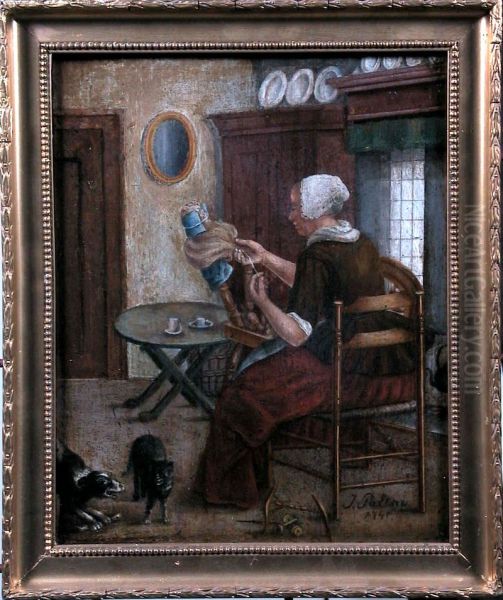 Vrouwtje aan spinnewiel. - view 1
