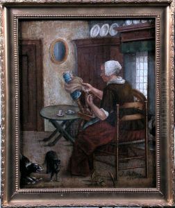 Vrouwtje aan spinnewiel. Vrouwtje aan spinnewiel.