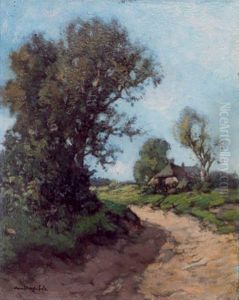 Landschap met pad en boerderij