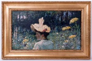 Jongedame temidden van veldbloemen Jongedame temidden van veldbloemen
