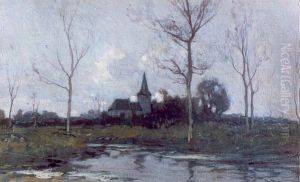 Landschap met dorpskerk by Paul Bodifee