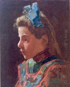 Meisjes portret met blauwe strik in het haar by Paul Bodifee