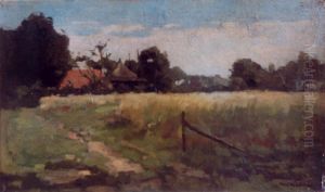 Korenveld met boerderij in de verte by Paul Bodifee