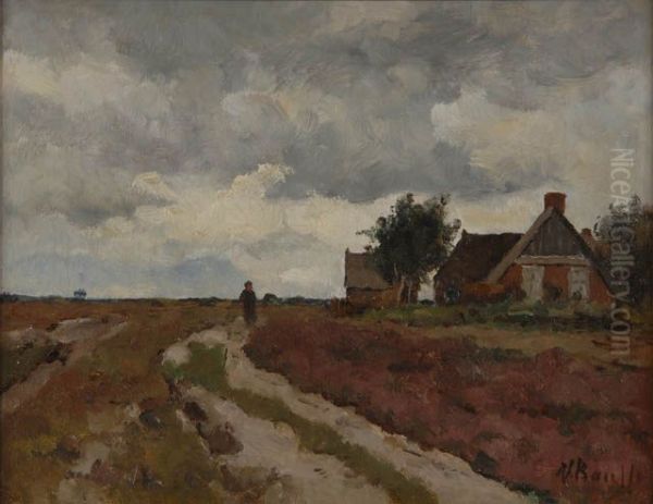 Heidegezicht met wandelaar - view 1