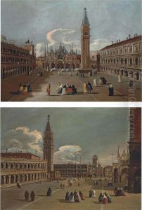 A View Of Saint Mark's Square, Venice, Looking East Towards The Basilica And The Campanile by Bernardo Canal