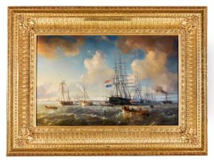 Koning Willem II bezoekt het eskader te Vlissingen op 14 juli 1843
