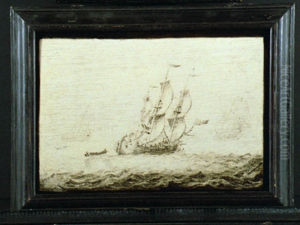 Driemast-galjoot in volle zee - view 1