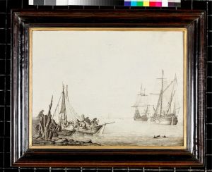 Riviergezicht met schepen by Willem van de, the Elder Velde