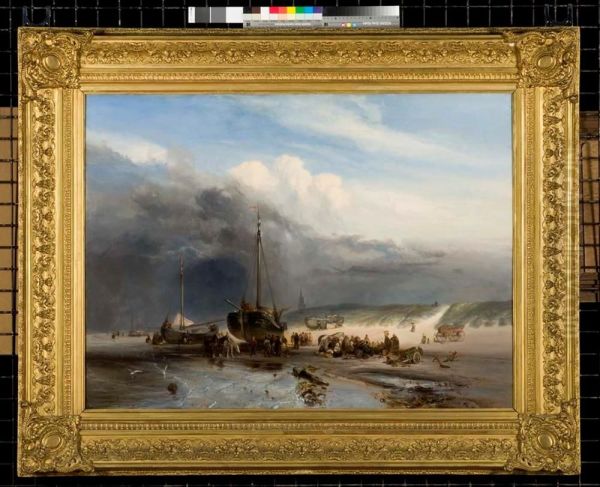 Strandgezicht te Scheveningen met bomschuiten - view 1