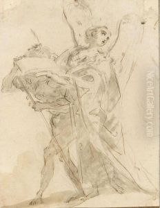 An Angel Writing, His Book Supported By An Old Man by Fabio Canal
