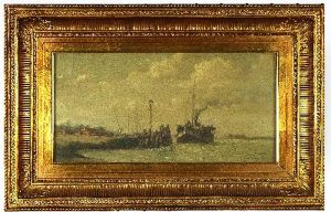 Aankomst der stoomboot aan Rozenburg by Henri Permeke