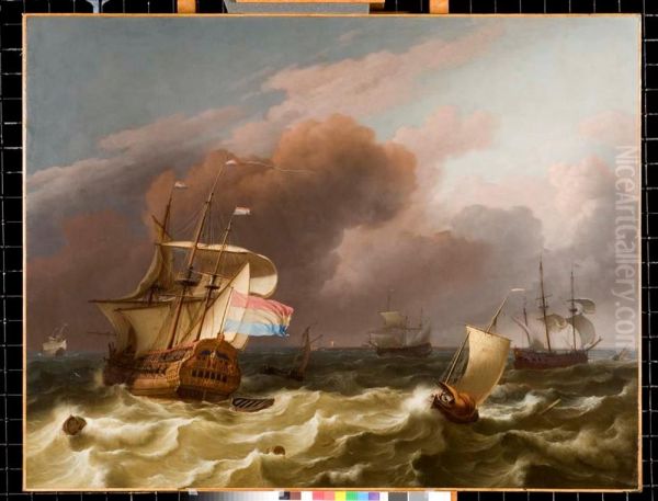Schepen op woelige zee - view 1
