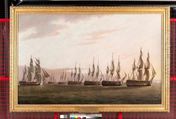 A View of the H.C. Ship General Goddard, Captn. W.T. Money, passing along the Enemy's Line to bring the Dutch Commodore to, at Sun-rise, in the Morning of the 14th. of June 1795 - view 1
