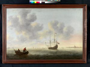 Een oorlogsschip voor de rede van Dordrecht