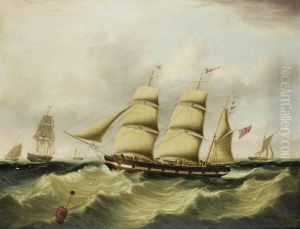 The inward bound Liverpool barque ,,John Tomkinson" portrayed in two views 'boarding her pilot' in the River Mersey's Formby Channel 1840 by Joseph Heard