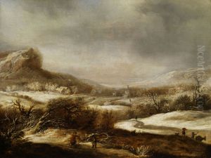 Winterlandschap met figuren by Dirck van Santvoort