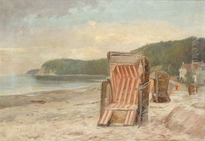 Bathing chairs on the beach of Rugen. by Peder Knudsen