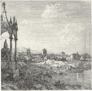 View Of A Town With A Bishop's Tomb by (Giovanni Antonio Canal) Canaletto
