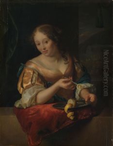Jonge vrouw met citroen by Godfried Schalcken