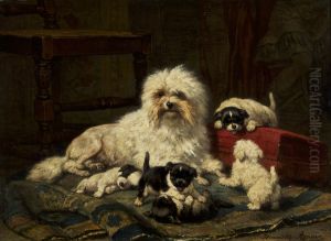 Dog with Five Puppies by Henriette Ronner-Knip