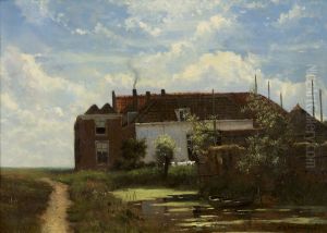 'Boerderij aan vaart' of 'De waslijn' by Johan Hendrik Weissenbruch
