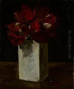 Rode tulpen in vaas by Floris Verster