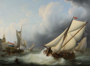 Riviergezicht met het beurtschip de Zwaan bij de Groothoofdspoort te Dordrecht