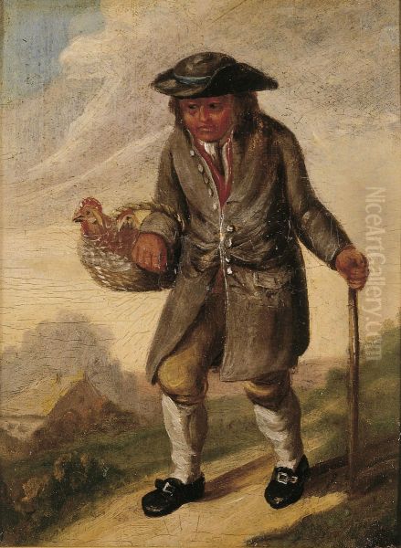 A farmer from Valby heading for the Copenhagen market with hens in a basket. - view 1