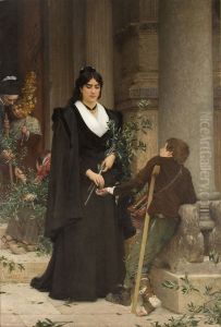 Mireille faisant l'aumone a la sortie de Saint-Trophime