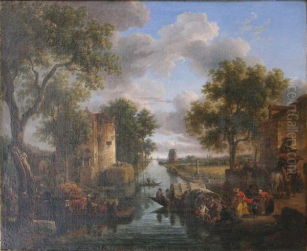 Bac et barques sur un canal - view 1