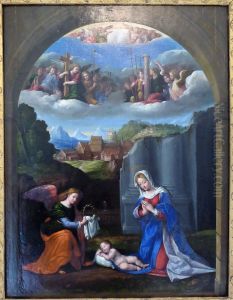 Adorazione del Bambino, con gli strumenti della Passione