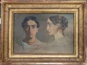 Double etude de tete de femme italienne (face et profil)