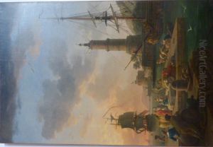 Le Soir a la mer. L'entree dans le port by Joseph Vernet
