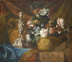 Gold vase with flowers by Jean-Baptiste Monnoyer