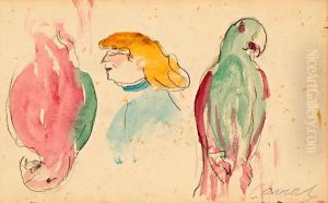 Loros Y Joven De Perfil by Ricardo Canals y Llambi