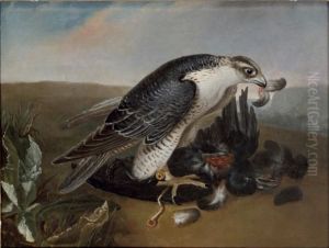 Falcon devouring a bird by Nicasius Bernaerts