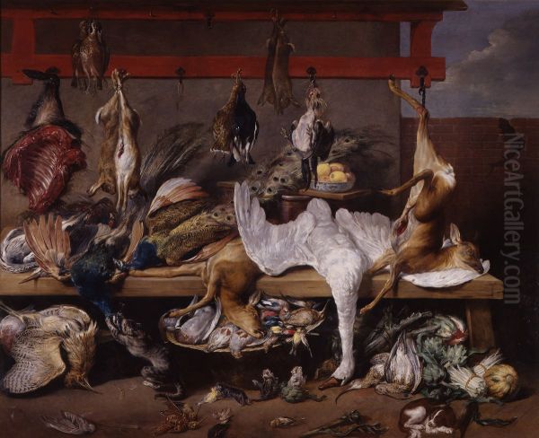 Table de cuisine avec gibier et legumes - view 1