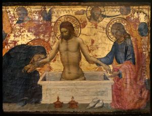 Scenes de la Vie du Christ : Christ au sepulcre entre la Vierge et saint Jean.