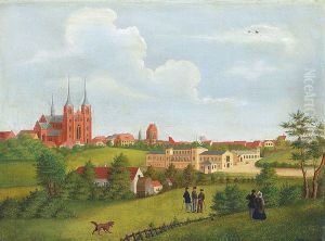 View of the town of Roskilde with the cathedral to the left. by Jacob Christian Gottschalk