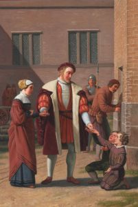 King Frederik I releases Sten Sture's widow and sons from prison. by Christoffer Wilhelm Eckersberg