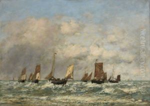 le depart des barques by Eugene Louis Boudin