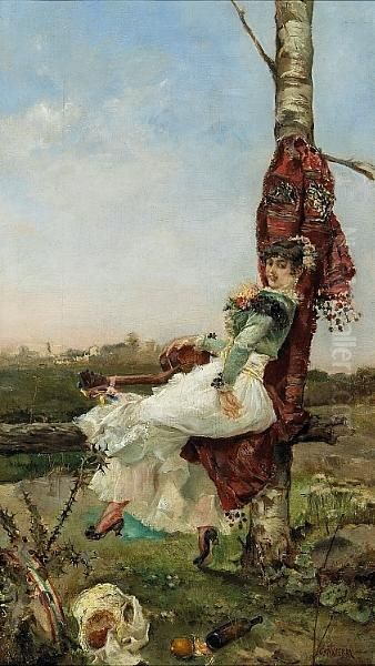 A Pretty Senorita; And A Painting Of Two Spanish Figures By Pedro Vega Y Munoz (spanish 1840-1868) (2) - view 1