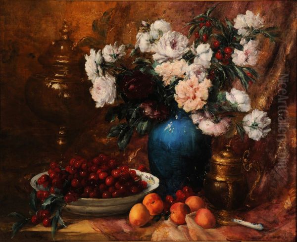 Vase, fleurs et fruits - view 1