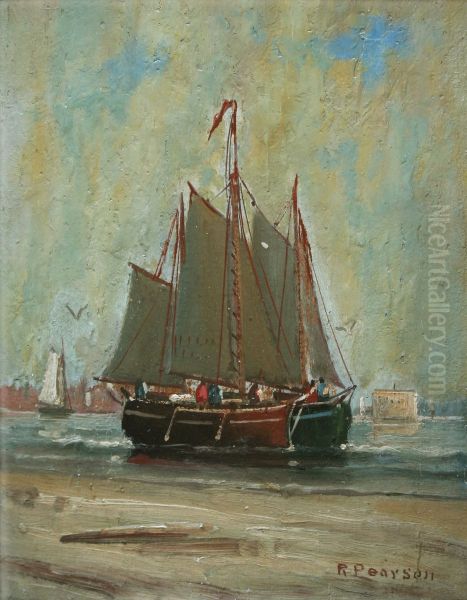 Fishing ketches moored in a harbor - view 1