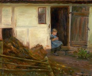 Scenery with a girl in a doorway. Scenery with a girl in a doorway.