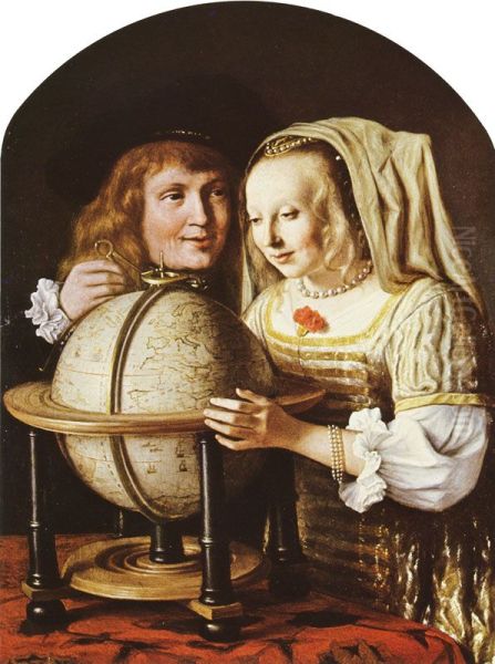 Couple looking at a Globe - view 1