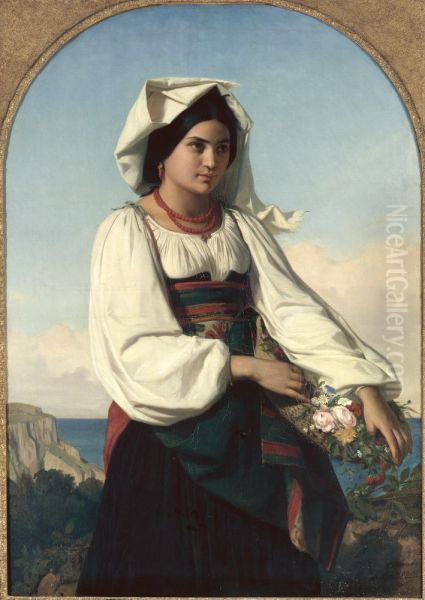 Young girl carrying flowers (festa dell'inflorenta) - view 1