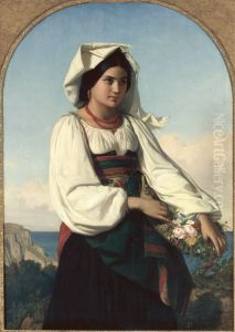 Young girl carrying flowers (festa dell'inflorenta)